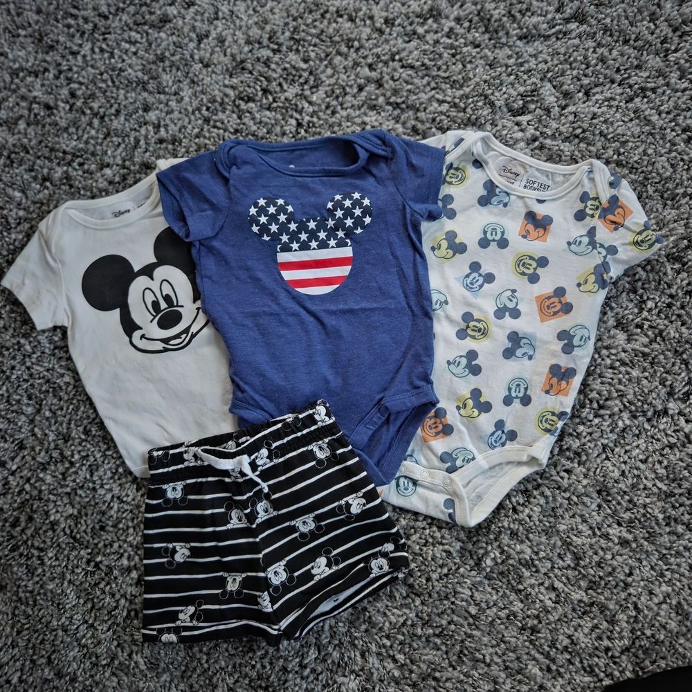 Disney Jumping Bean Mickey Mouse Baby Onesie And Shorts Bundle Size 9 Months